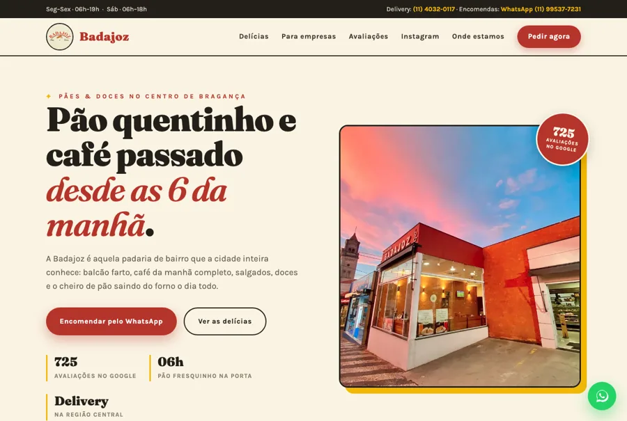 Site da Padaria Badajoz