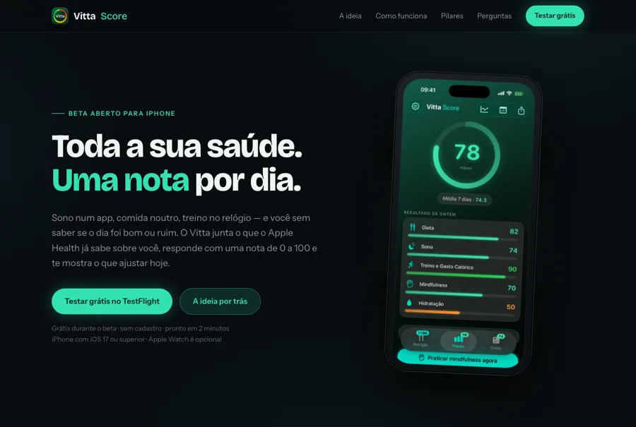 Site do app Vitta Score